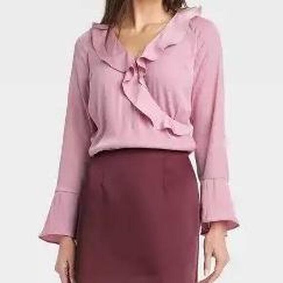 A New Day Size Medium Pink Ruffle Blouse (NWT) - Picture 1 of 6